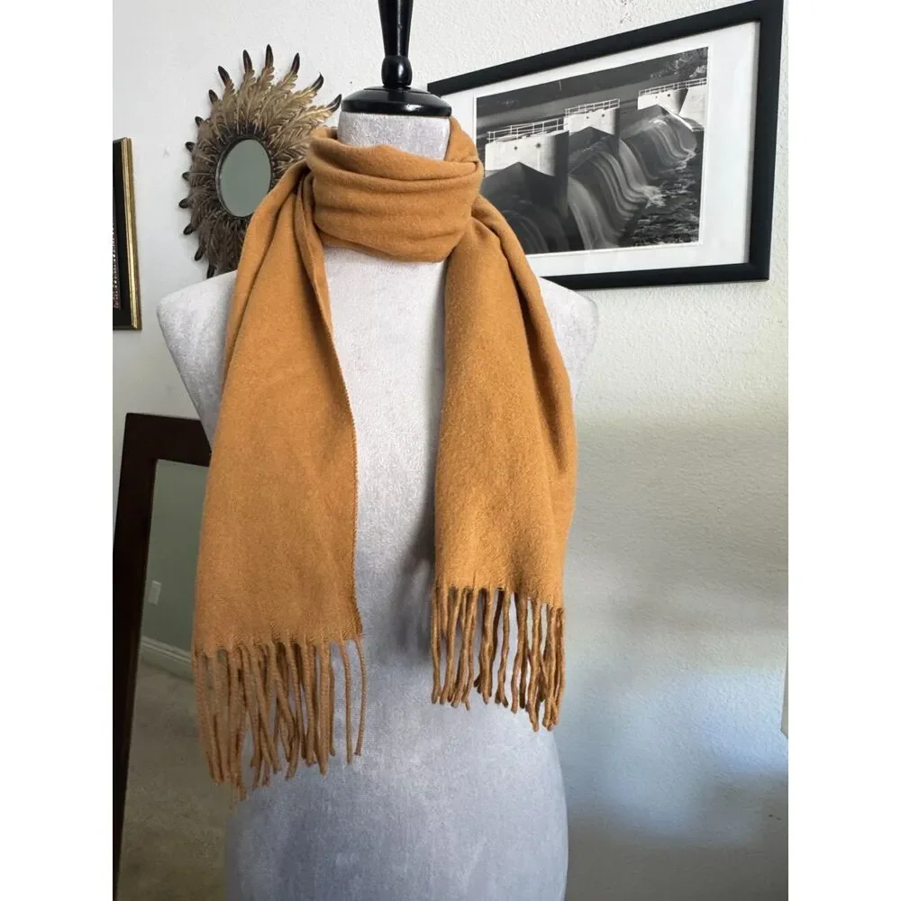 Fraas Cashmink Scarf Camel Tan Fringe Soft Made in Germany Unisex Winter Wrap